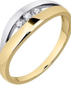 Schitterende 14 Karaat Geel Wit Gouden Bicolor Ring met Zirkonia's 17.25 mm. (maat 54) |Aanzoeksring