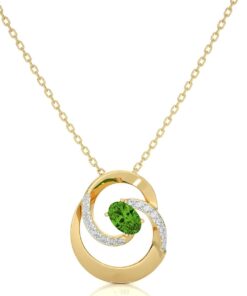 Geelgouden fantasie ketting met hanger voor dames, groene peridoot en diamanten – 14 karaat geelgoud, kleursteen