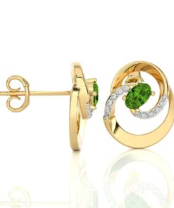 Geelgouden fantasie ring voor dames, groene peridoot en diamanten – 14 karaat geelgoud, kleursteen