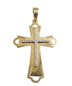 14 karaat bicolor gouden kruis met zirkonia