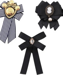 Allecto Plus - 3-delige Vrouwen Broche Speld Strik Broche met Kristal en Parel - Corsage Accessoires voor Trouwfeest School Kerst - Zwart Polyester Kristal