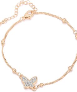 Anklet met hanger voor dames - Verstelbare en charmante enkelband voor meisjes - Goud zilver met kristallen CZ - 20cm - Cubic zirconia en koper - Geschikt voor dagelijks gebruik