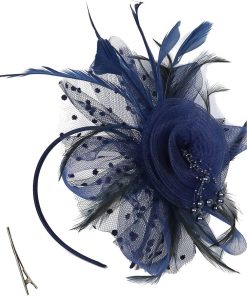 JGS Premium - Mesh hoofddeksel met bloemenhart haarstukje voor vrouwen en meisjes - Marineblauw - Trendy accessoire - Zomerse hoed met mesh detail