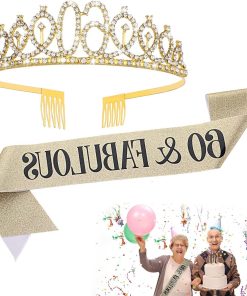 Allecto Plus - Fantastische verjaardagssjerp en strass kroonset - 60e verjaardag - Tiara met kristallen - Vrouwen - Verjaardagscadeaus - Gelukkige 60 jaarviering