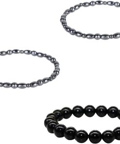 Allecto Plus - 3-delige set magnetische en obsidiaan enkelbanden met kralen - Geschenk voor mannen en vrouwen - Personaliseerbare armbanden in elegant design
