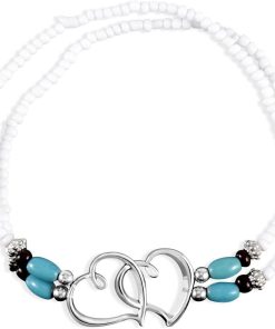 Allecto Plus - Enkelbanden voor Dames met Dubbellaagse Holle Harten - Elastische Strand Enkelbanden - Sierlijke Kralen - Boho Sieraden voor Zomer - Trendy Accessoires voor Vrouwen