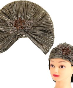 Allecto Plus - Dames Tulbandhoed met Kristallen Broche - Vintage Gatsby Hoofddoek met Glitter - Fancy Dress Accessoires - Stijlvolle Jaren 20 Verkleedkostuum