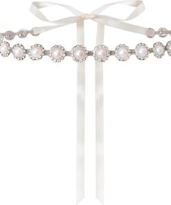 Allecto Plus - Bruidsriem met zonnebloem en parels - Witte rijstlint - Bruidsgordel met parels en strass - 2.7 meter - Bruiloft accessoires voor bruid en bruidsmeisje