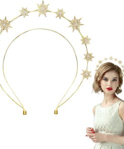 Allecto Plus - Dubbellaagse sterrenhoofdband met stralenkrans en strass sterrentiara - Gouden bruidskroon voor dames en meisjes