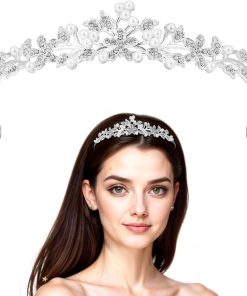 Allecto Plus - Kristallen tiara kroon voor vrouwen met strass en parels voor bruiden. Perfect voor bruiloften, verjaardagen en feesten.