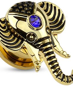 Jewelled Saffierblauw Olifant Screw Fit plug gold plated - 3 mm ©LMPiercings