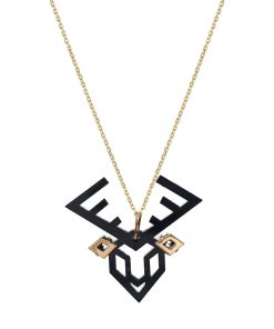 HÔBE | Ciervo Hanger | 14 Karaat Goud Verguld Messing| Zwart Celluloseacetaat | Lengte: 4cm | Breedte: 4.5 cm | 100% Nikkelvrij | Handgemaakt | Zonder Ketting