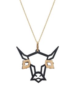 HÔBE | Vaca Hanger | 14 Karaat Goud Verguld Messing| Zwart Celluloseacetaat | Lengte: 4cm | Breedte: 4 cm | 100% Nikkelvrij | Handgemaakt | Zonder Ketting