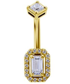 18 Karaat Goud Navelpiercing - Octagon Step Cut Swarovski Zirconia