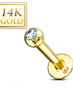 14K Goud Labret-8 mm wit steentje - LMPiercings