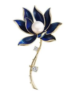 Parelblauwe Lotus Broche - Luxe Bloembroche - Elegante Accessoires