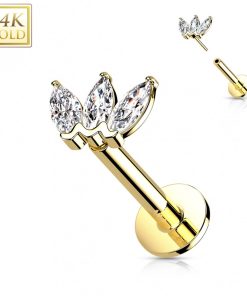 Piercing 14kt goud 3-Marquise CZ Fan 1.2x8 - LMPiercings