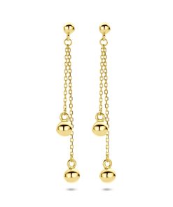 Lev Sieraden oorhangers bolletjes 35 mm 14 karaat Geelgouden oorhangers uitgevoerd met bolletjes.
