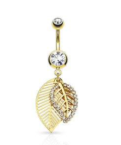 Navelpiercing dubbel blad gold plated 14kt. - LMPiercings