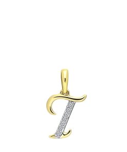 Lucardi Dames alfabet hanger met diamant (0,03ct) - Hanger - Cadeau voor vrouwen - 14 Karaat Goud - Geelgoud