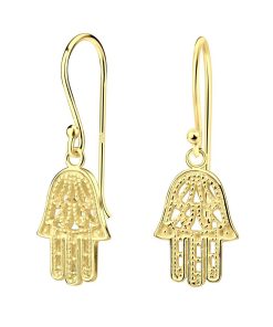 Joy|S - Zilveren Hamsa oorbellen - oorhangers - gold plated