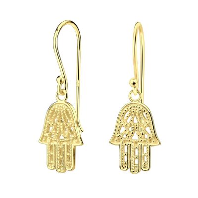Joy|S - Zilveren Hamsa oorbellen - oorhangers - gold plated