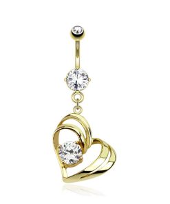 Navelpiercing sier hartje wit gold plated 14kt. - LMPiercings