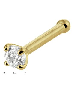 lev Sieraden 14 Karaat geelgoud neus piercing met gevate zirkonia