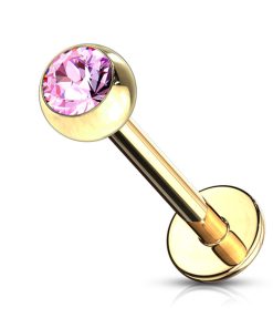 piercing steentje roze gold plated - LMPiercings