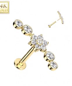 14kt. piercing line met flower top - LMPiercings