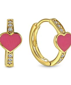 Juwelier Emo - Hart Oorbellen Goud - 14 Karaat – ROZE – Diameter 12mm