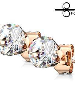 Oorbellen rose gold plated met witte steen 3 mm - LMPiercings