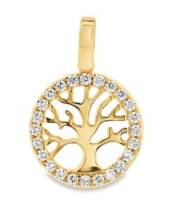 Juwelier Zwartevalk 14 karaat gouden levensboom hanger met zirkonia - 14.306