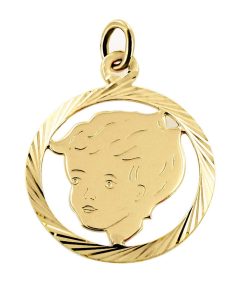 Juwelier Zwartevalk 14 karaat gouden jongens kinderkopje met rand hanger - 14.184