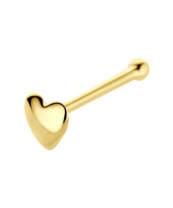 lev Sieraden 14 Karaat geelgoud neus piercing met hartje