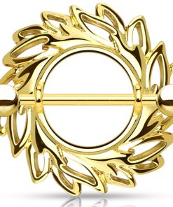 Tepelpiercing gedraaide bladeren gold plated - LMPiercings