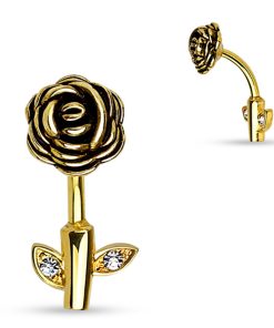 Navelpiercing roos op stam gold plated 14kt. - LMPiercings
