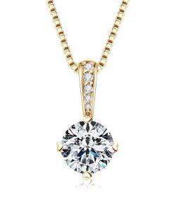 Selevie Ketting met 1ct Moissanite hanger rond - hanger bezet met moissanite stenen - Gold plated -