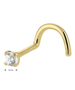 lev Sieraden 14 Karaat geelgoud gebogen neus piercing met zirkonia