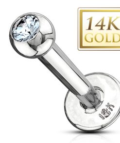 14K wit Goud Labret-10 mm wit steentje - LMPiercings