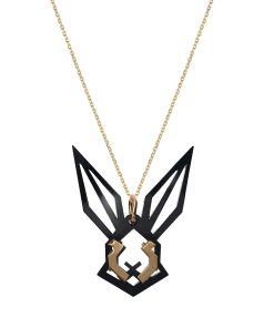 HÔBE | Conejo Hanger | 14 Karaat Goud Verguld Messing| Zwart Celluloseacetaat | Lengte: 5cm | Breedte: 4 cm | 100% Nikkelvrij | Handgemaakt | Zonder Ketting