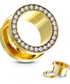 Jewelled gold plated Screw Fit Tunnel - 4 mm ©LMPiercings