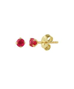 YO&NO - Oorbellen -  Goud - Oorknoppen - Robijn - 3mm -  0,17gr -  Sieraden vrouw - 14k - 585 Goud