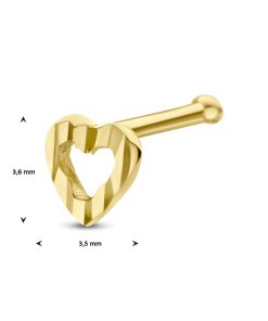 Lev Sieraden 14 karaat neusknopje hart kogel gediamanteerd