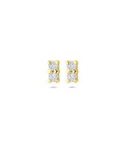 Lev Sieraden oorknoppen zirkonia 5,5 mm 14 karaat Geelgouden oorknoppen uitgevoerd met zirkonia. dubbel steen