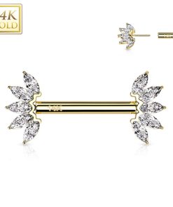 Piercing 14kt barbel 5-Marquise CZ Set Fan Ends - LMPiercings