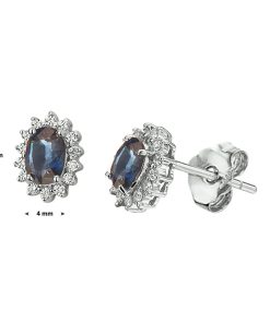 Oorknoppen Saffier Diamant 0.19ct(2x0.095) H Si Halo
