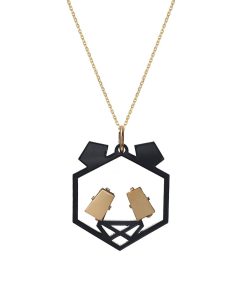 HÔBE | Panda Hanger | 14 Karaat Goud Verguld Messing| Zwart Celluloseacetaat | Lengte: 4.5cm | Breedte: 3.5 cm | 100% Nikkelvrij | Handgemaakt | Zonder Ketting