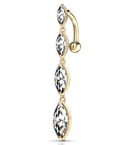 Navelpiercing 4 Marquise verticale drop gold plated - LMPiercings
