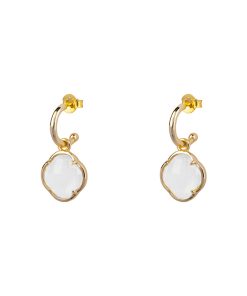 Oorbellen Dames Klaver Maansteen Goud (925 Sterling Silver) | cadeau dames